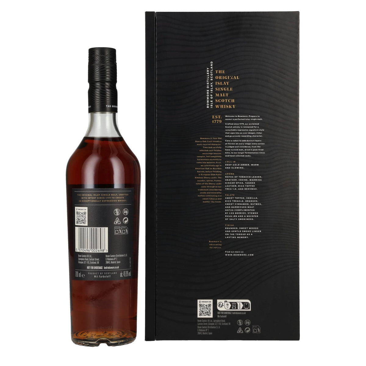Bowmore 21 Years Old Sherry Oak Cask Islay Single Malt 46,8% Vol. 0,7l en boîte cadeau