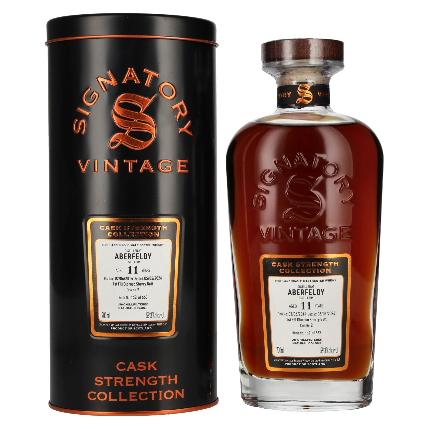 Signatory Vintage ABERFELDY 11 Years Old 1st Fill Oloroso Sherry Cask Strength #2 2014 59,3% Vol. 0,7l in Tinbox