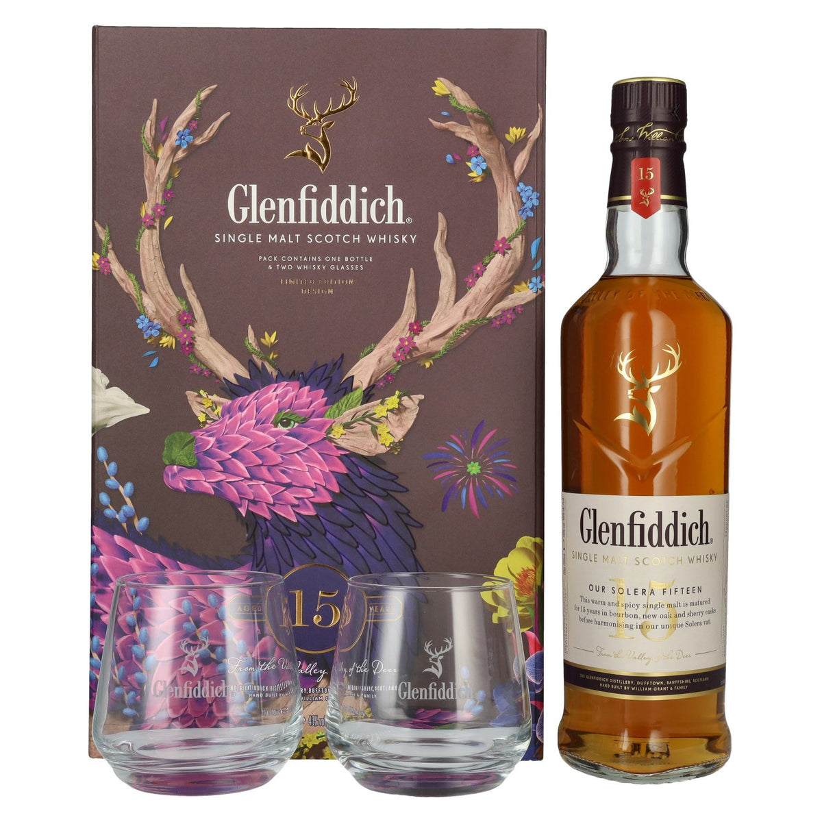 Glenfiddich 15 OUR SOLERA Single Malt Scotch Whisky 40% Vol. 0,7l in Geschenkbox mit 2 Gläsern