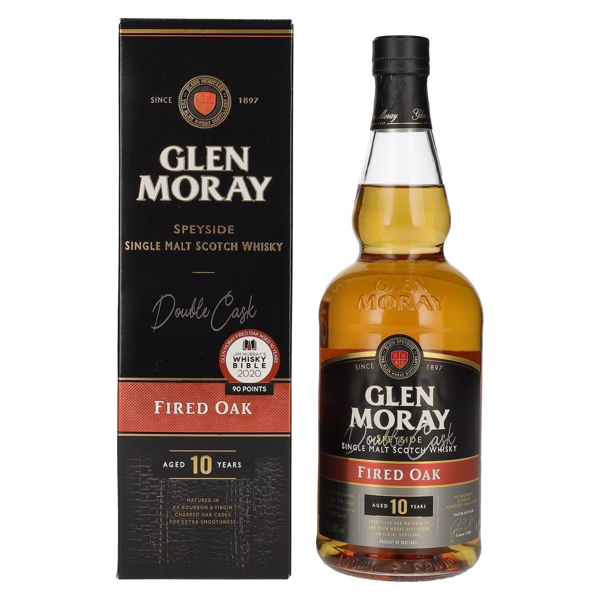 Glen Moray 10 Years Old Fired Oak Single Malt Scotch Whisky 40% Vol. 0,7l en boîte cadeau