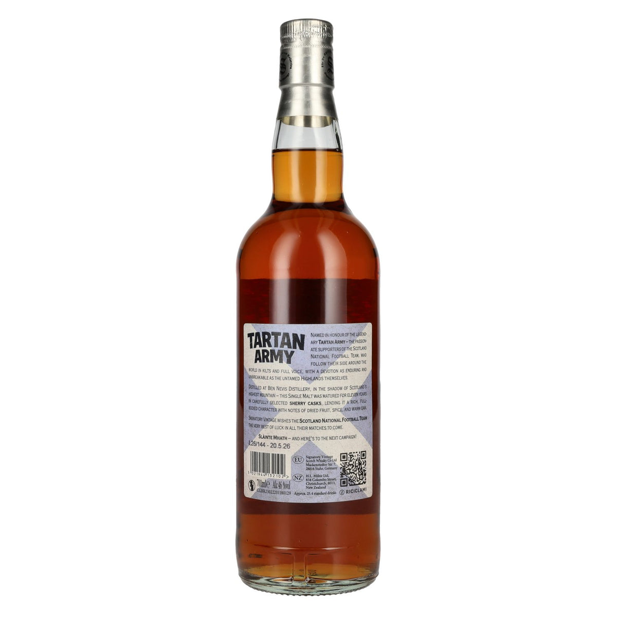 Signatory Vintage Ben Nevis 11 Years Old TARTAN ARMY Highland Single Malt Scotch Whisky 46% ABV 0.7l