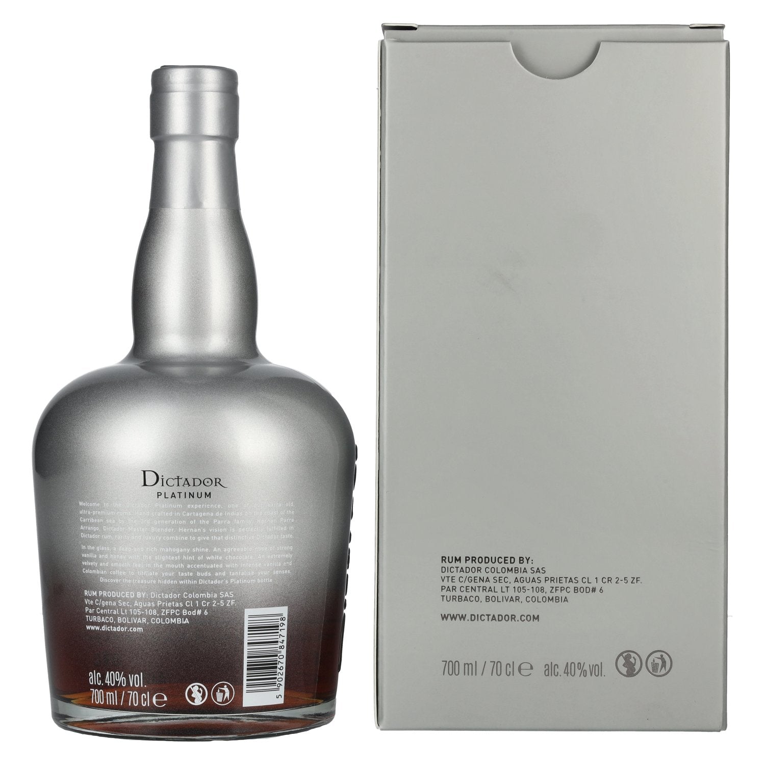 Dictador PLATINUM Colombian Aged Rum 40% vol. 0,7l en boîte cadeau