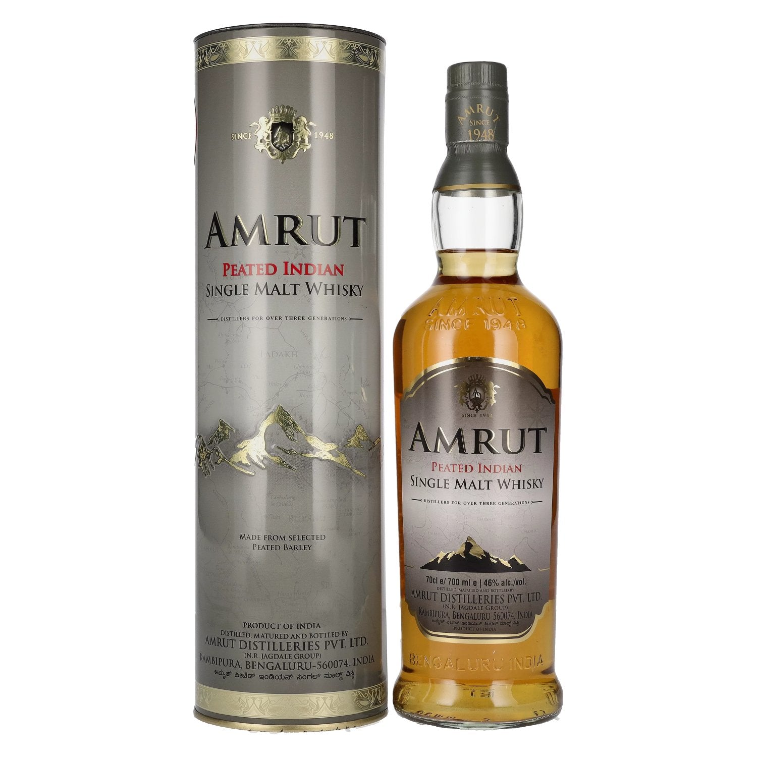 Amrut PEATED Indian Single Malt Whisky 46% Vol. 0,7l en Tinbox