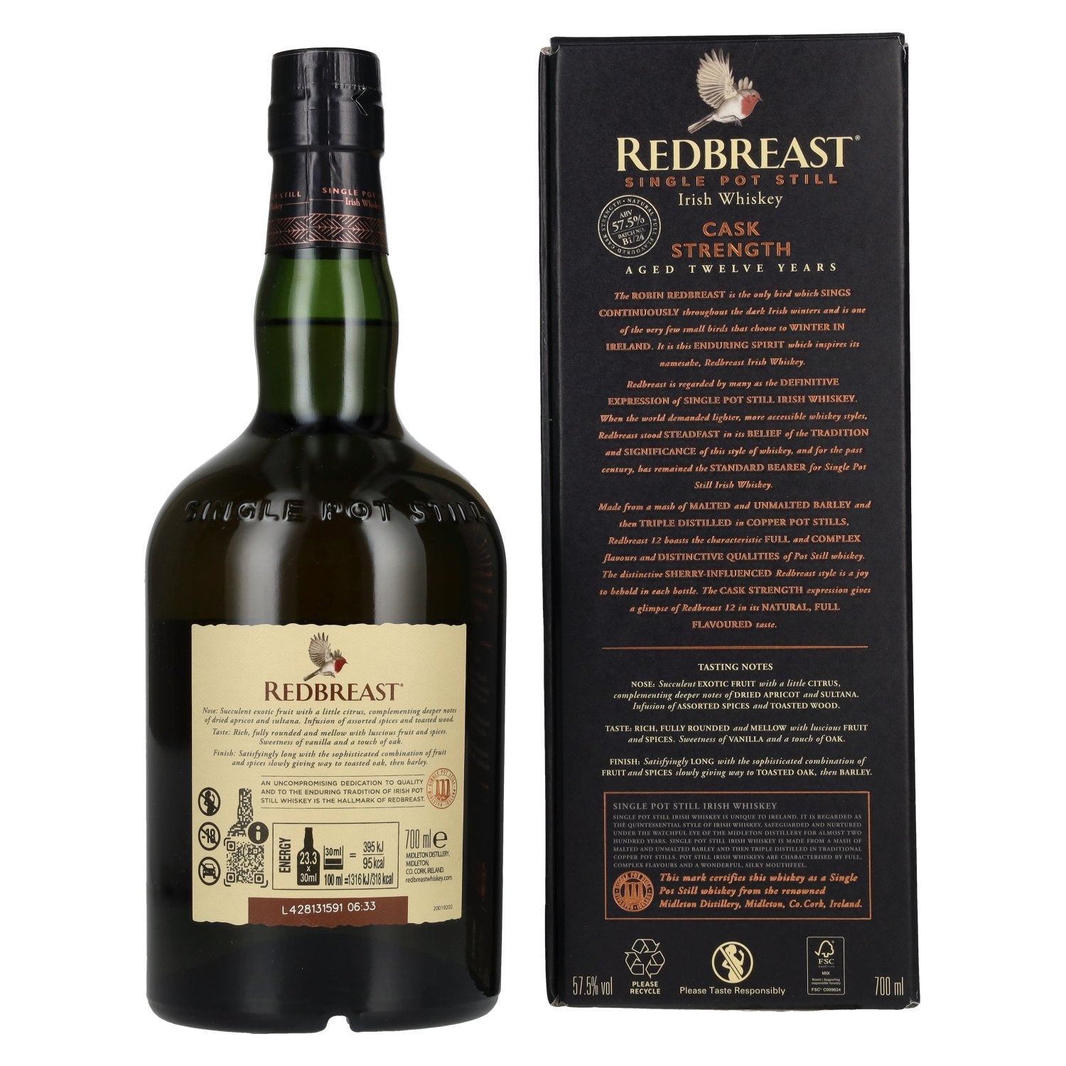 Redbreast 12 Years Old Single Pot Still CASK STRENGTH 57.5% vol. 0.7l in a gift box