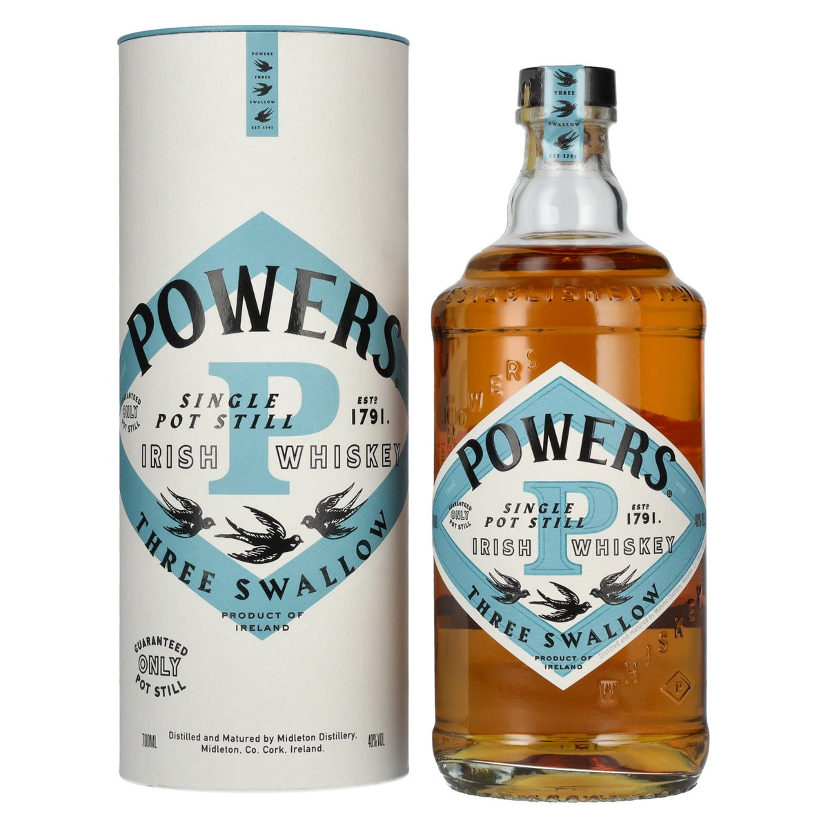 Powers THREE SWALLOW Single Pot Still Irish Whiskey 40% Vol. 0,7l in gift box