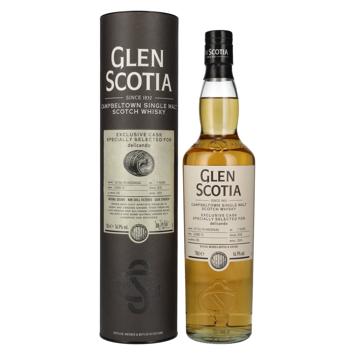 Glen Scotia 7 Years Old 1st Filll PX HOGSHEAD Cask by delicando 2016 54,9% Vol. 0,7l in gift box