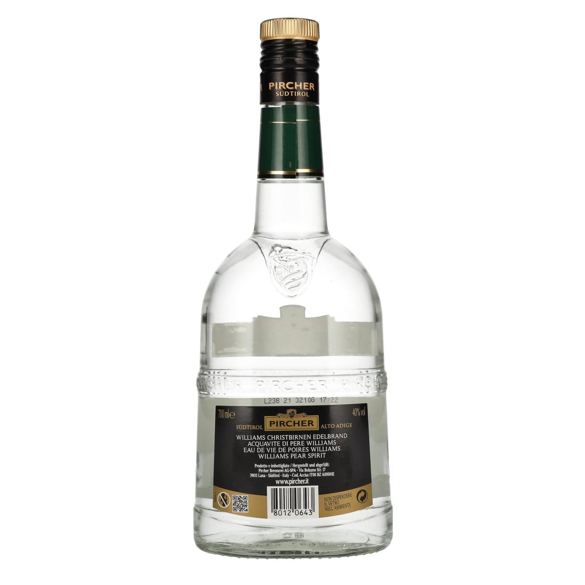 Pircher WILLIAMS Eau-de-vie noble de poire de Noël Williams du Tyrol du Sud 40% vol. 0,7l