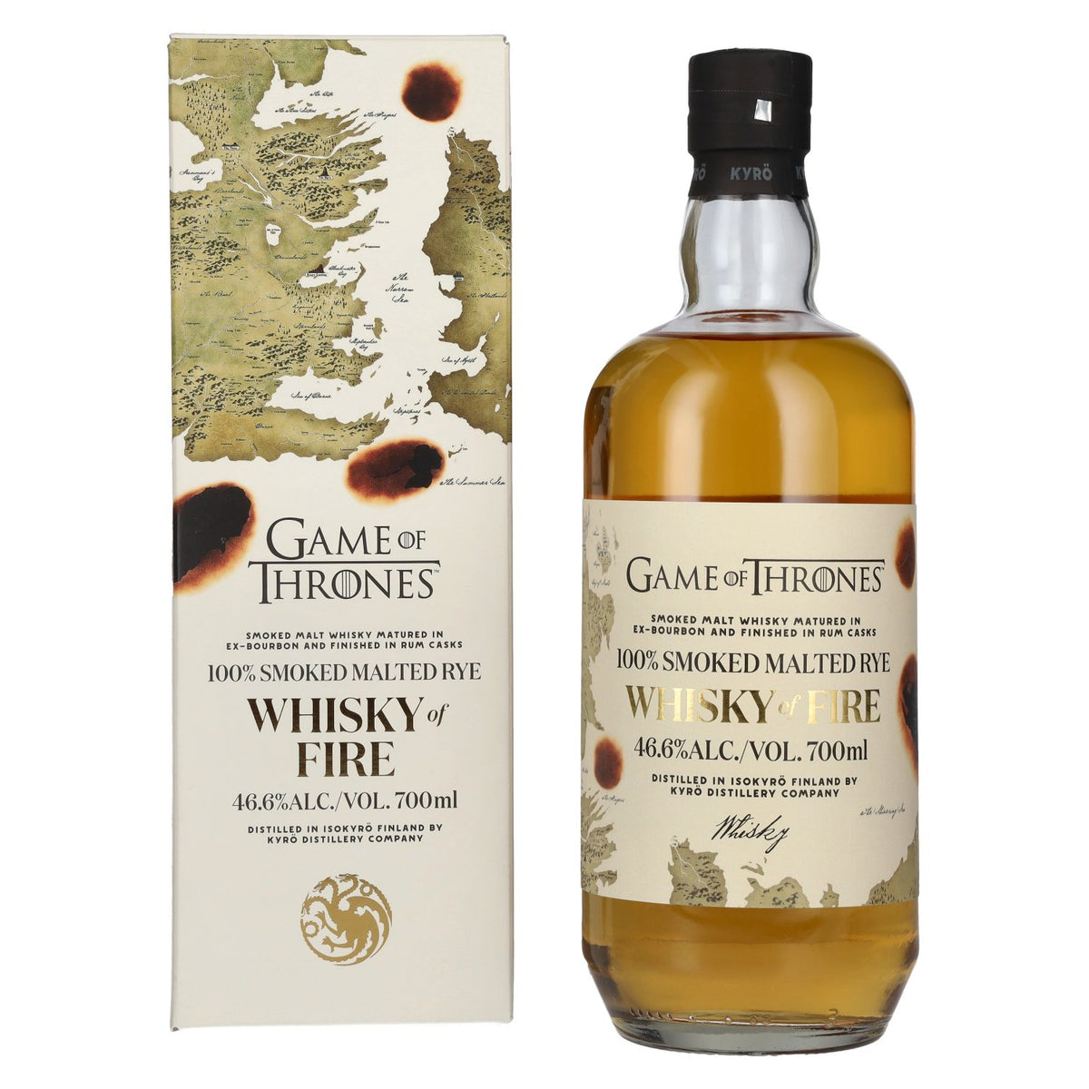 Kyrö GAME OF THRONES Whisky of FIRE 100% Smoked Malted Rye 46.6% ABV 0.7l in a gift box
