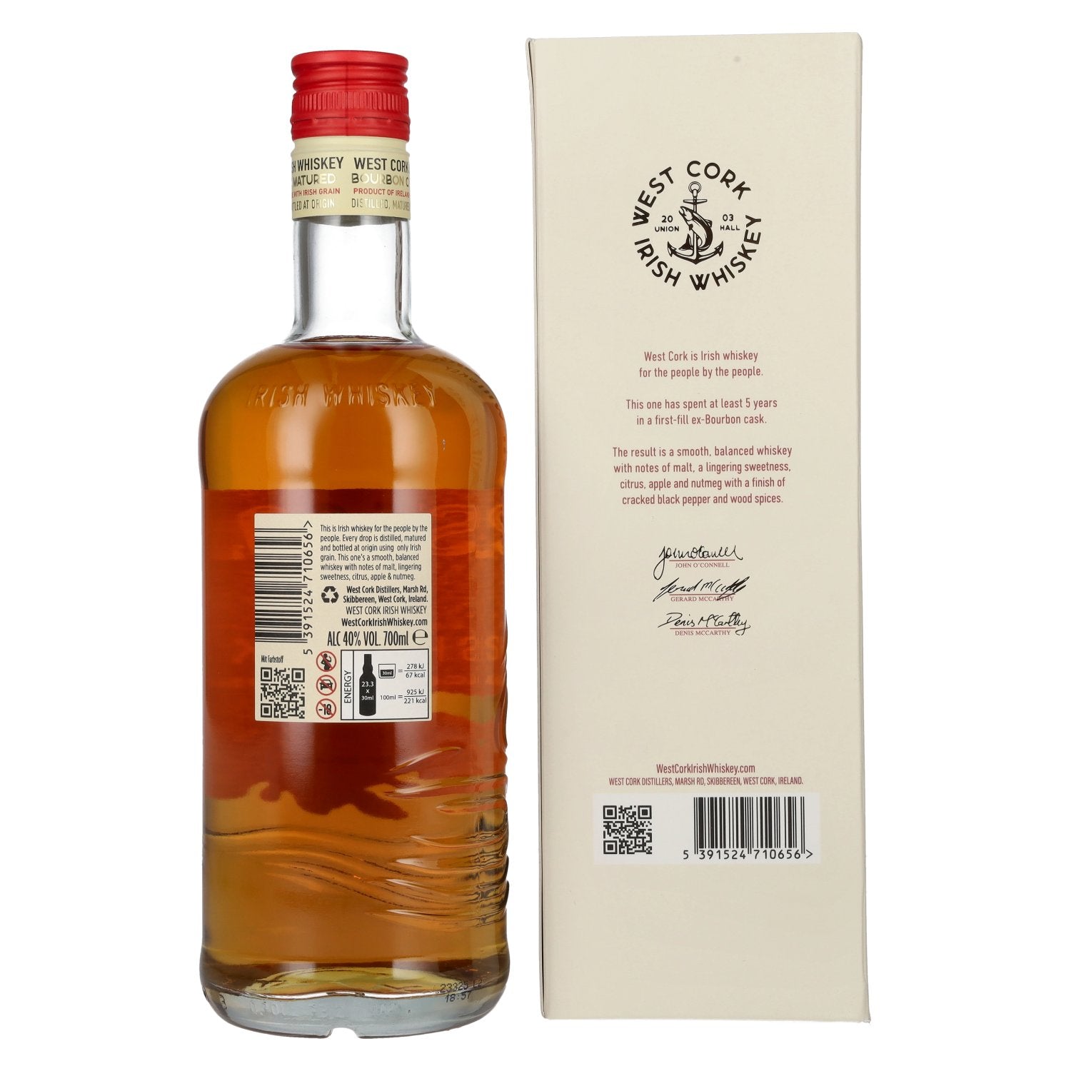 West Cork 5 Years Old Bourbon Cask Irish Whiskey 40% Vol. 0,7l en boîte cadeau
