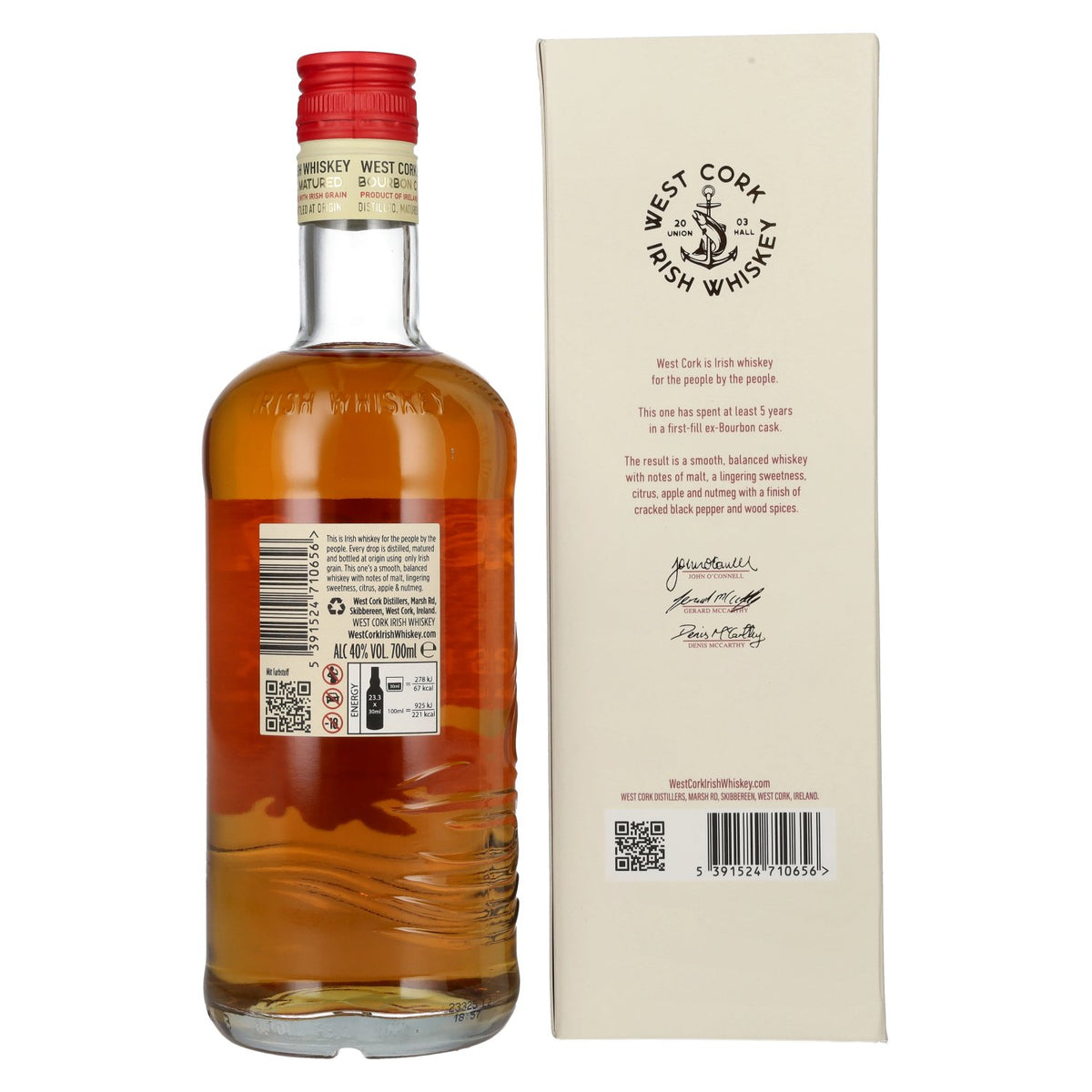 West Cork 5 Years Old Bourbon Cask Irish Whiskey 40% Vol. 0,7l en boîte cadeau