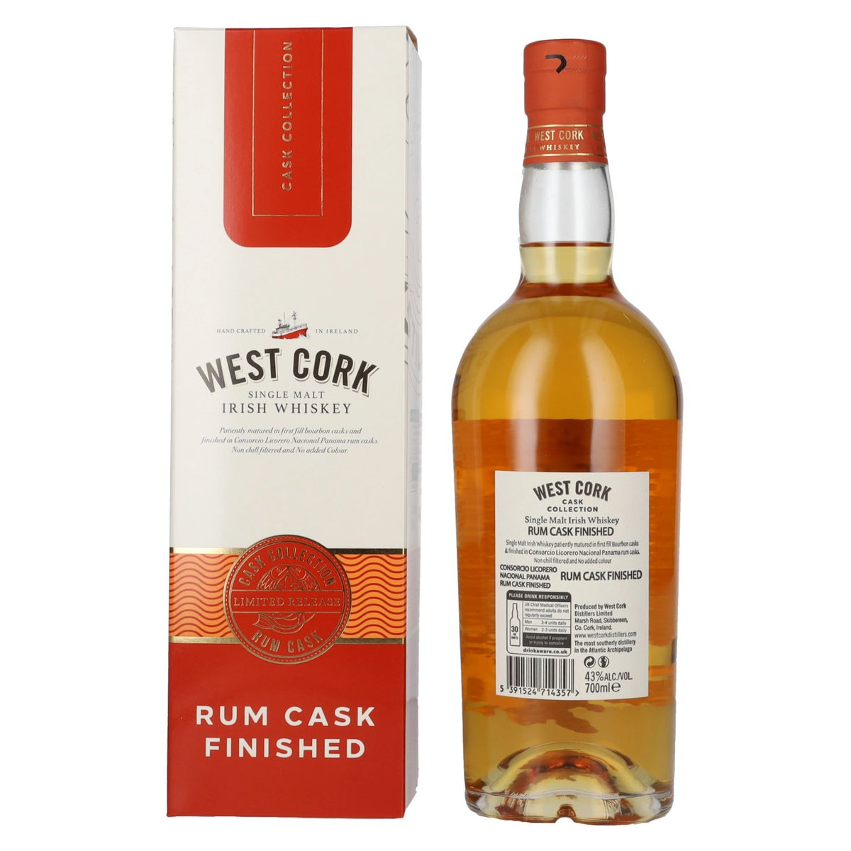 West Cork Irish Whiskey Rum Cask Finished 43% Vol. 0,7l in Geschenkbox