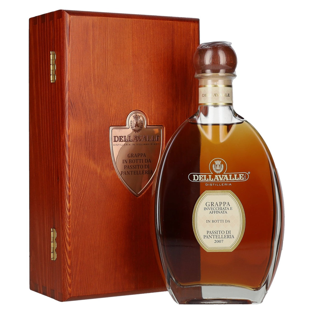 Dellavalle Grappa Affinata in botti da PASSITO DI PANTELLERIA 2007 42% vol. 0,7l en caisse en bois