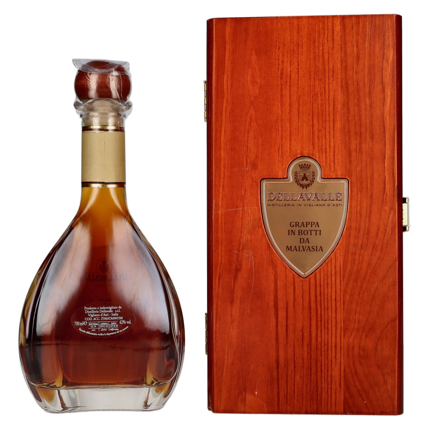 Dellavalle Grappa Affinata in botti da MALVASIA 2007 42% Vol. 0,7l in Holzkiste