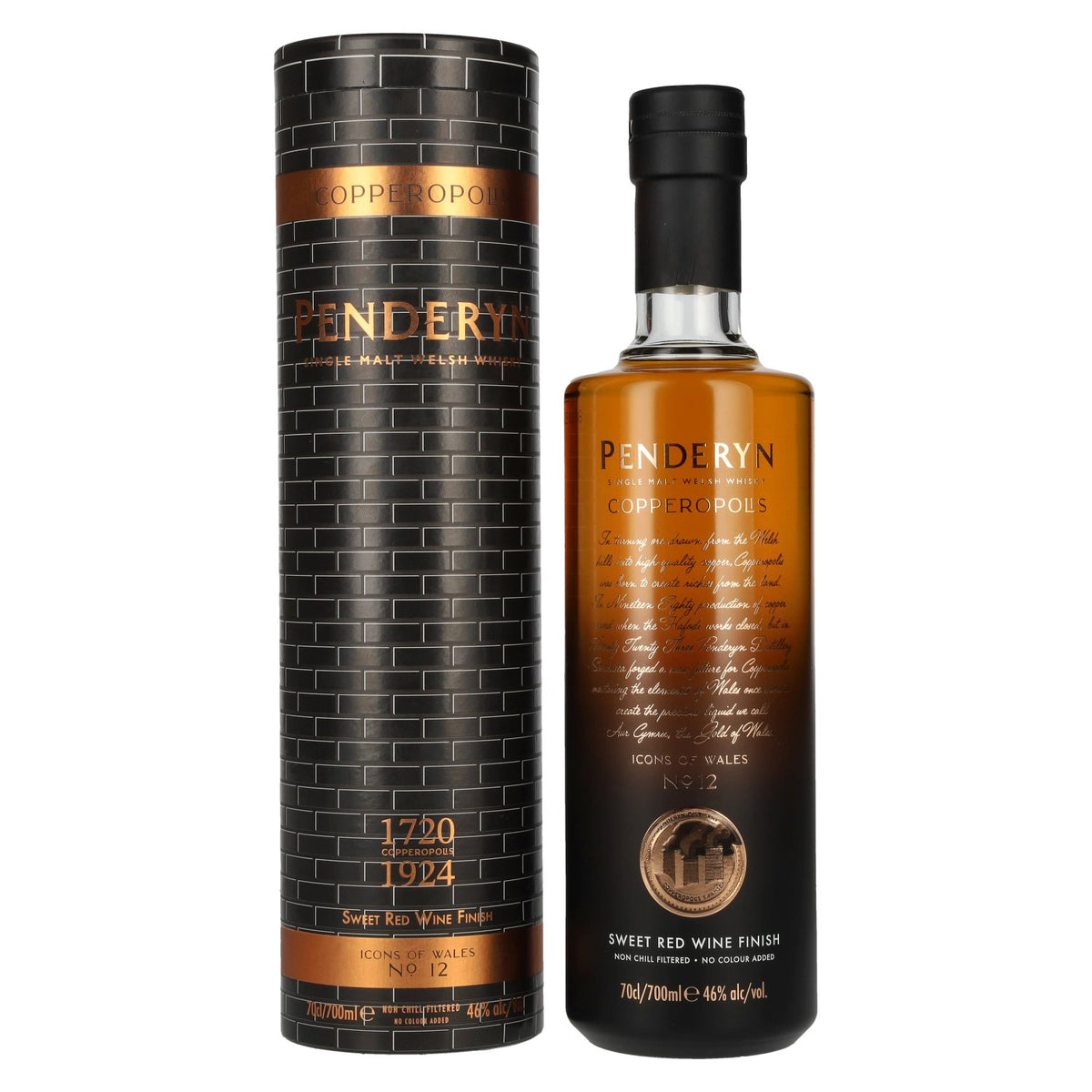 Penderyn COPPEROPOLIS Icons of Wales Single Malt Welsh Whiskey Sweet Red Wine Finish 46% Vol. 0,7l en coffret cadeau
