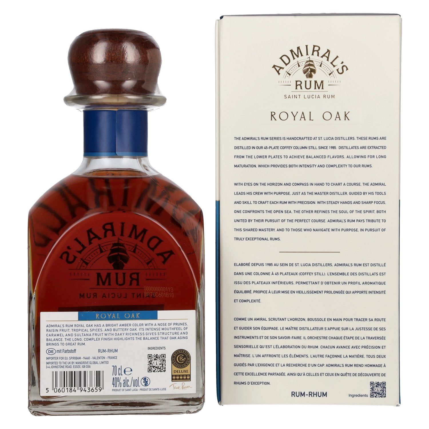 Admiral's ROYAL OAK Extra Old Saint Lucia Rum 40% vol. 0.7l in a gift box