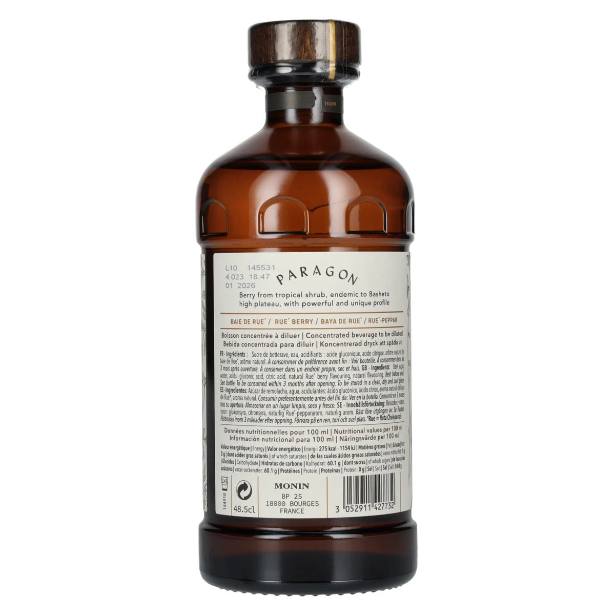 Monin Paragon RUE BERRY Single Botanic Cordial Pepper Collection 0,485l