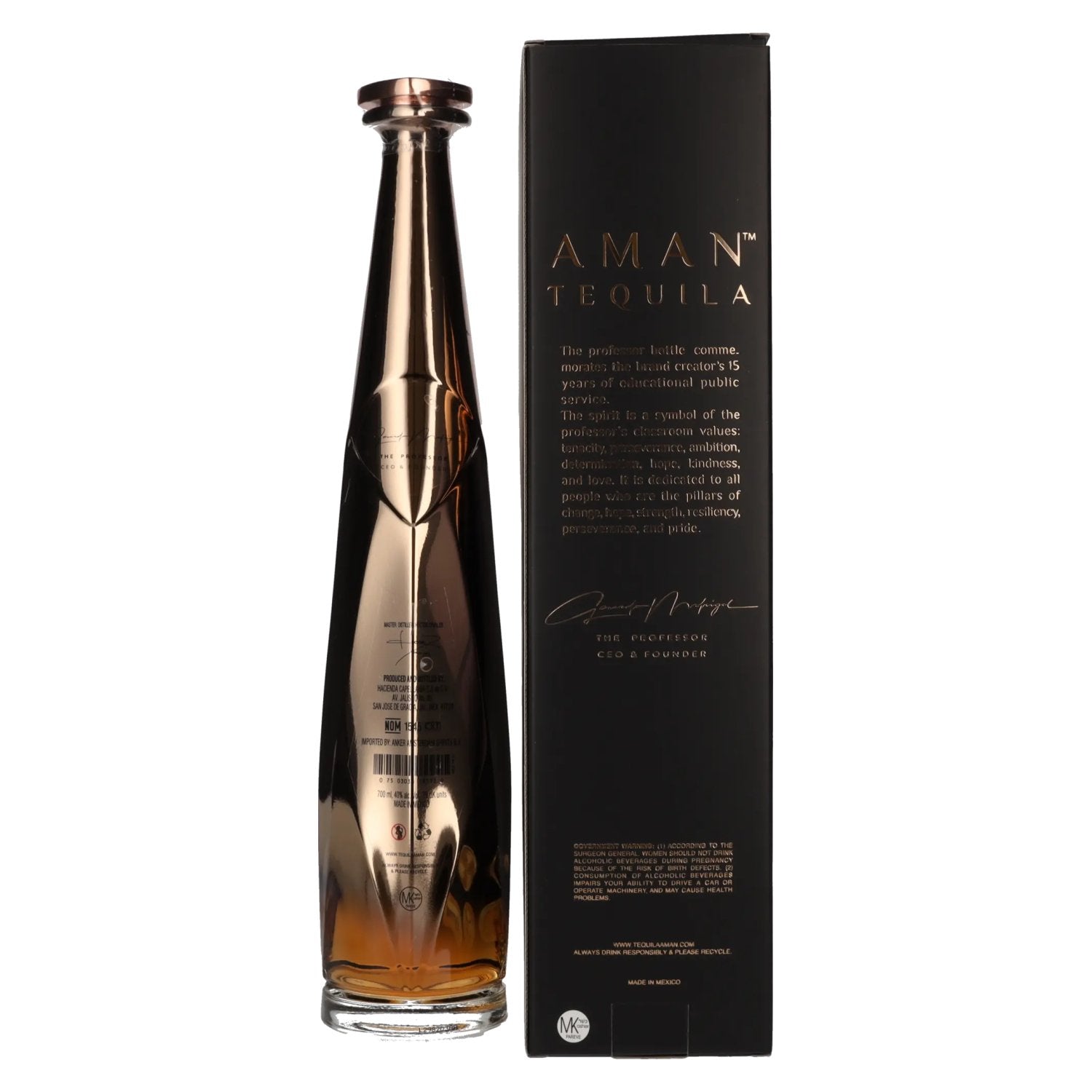 Aman Tequila Añejo The Professor 100% Puro de Agave 40% Vol. 0,7l en boîte cadeau