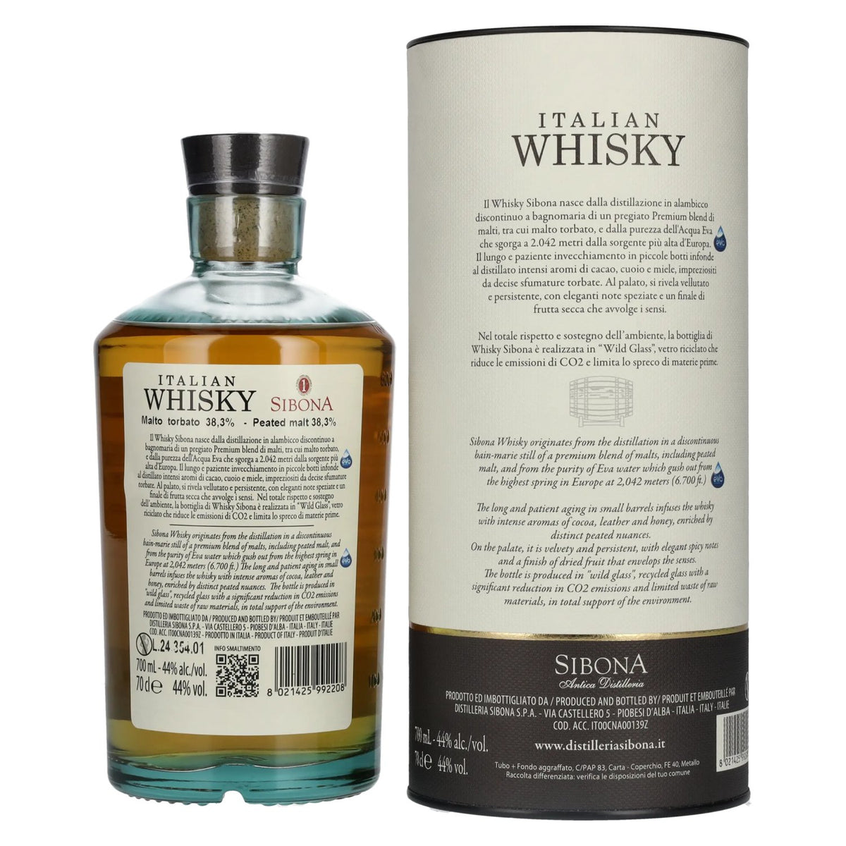 Sibona PREMIUM BLEND WITH PEATED MALT Italian Whisky 44% Vol. 0.7l in gift box