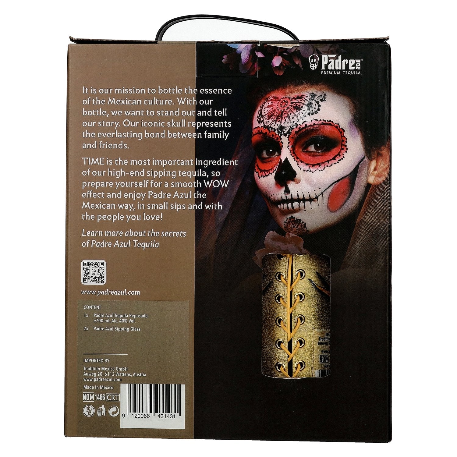 Padre Azul Super Premium Tequila Reposado 100% Agave 40% Vol. 0,7l in Geschenkbox mit 2 Gläsern