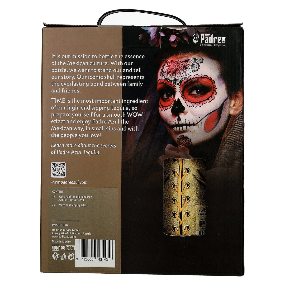 Padre Azul Super Premium Tequila Reposado 100% Agave 40% Vol. 0,7l in gift box with 2 glasses