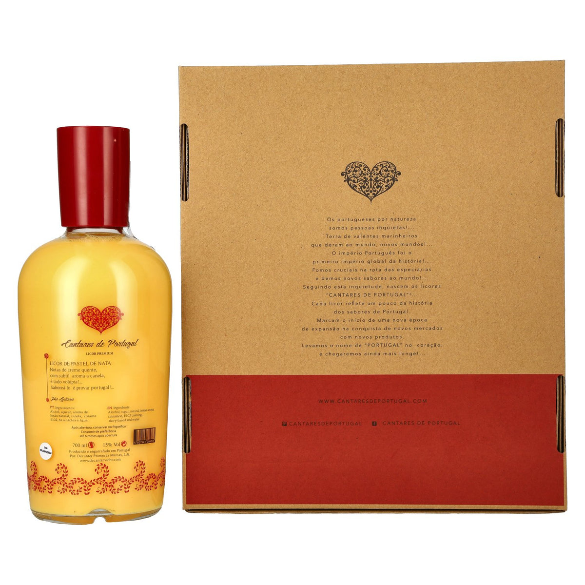 Cantares de Portugal Licor de Pastel de Nata 15% vol. 0,7l en boîte cadeau avec 2 verres