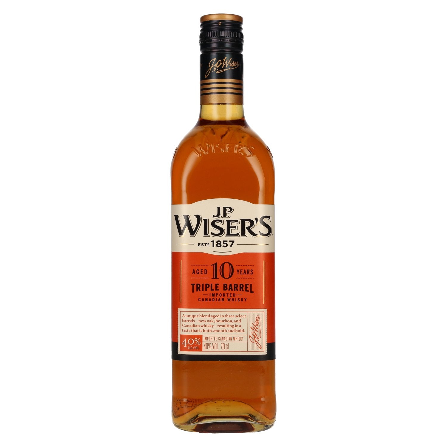 J.P. Wiser's 10 Years Old Triple Barrel Canadian Whisky 40% Vol. 0,7l