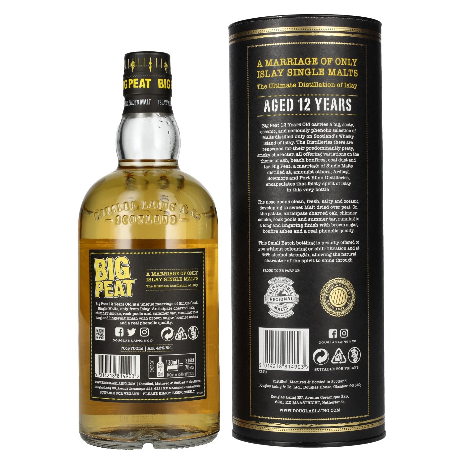 Douglas Laing BIG PEAT 12 Years Old Islay Blended Malt 46% Vol. 0,7l en boîte cadeau