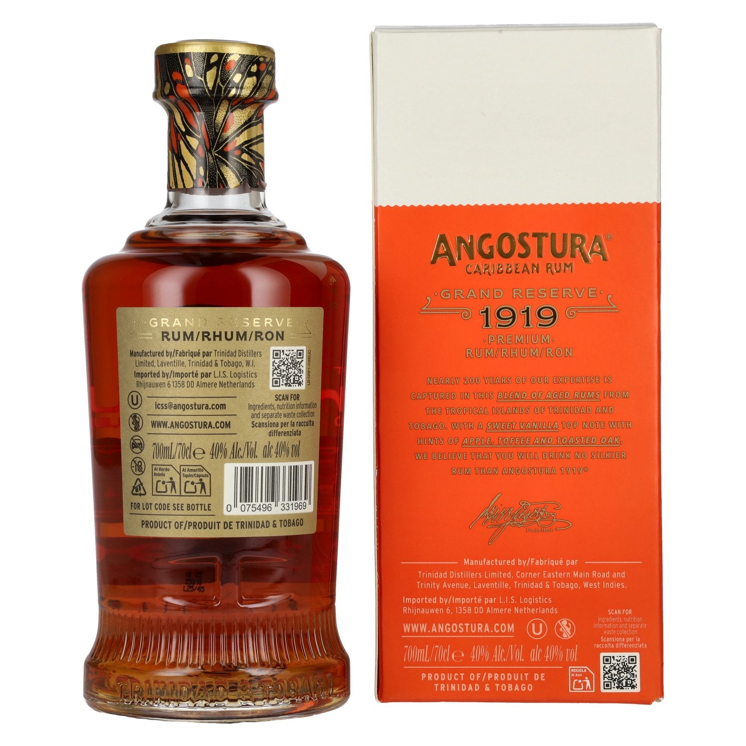 Angostura 1919 Grand Reserve Premium Gold Rum 40% Vol. 0,7l in Geschenkbox