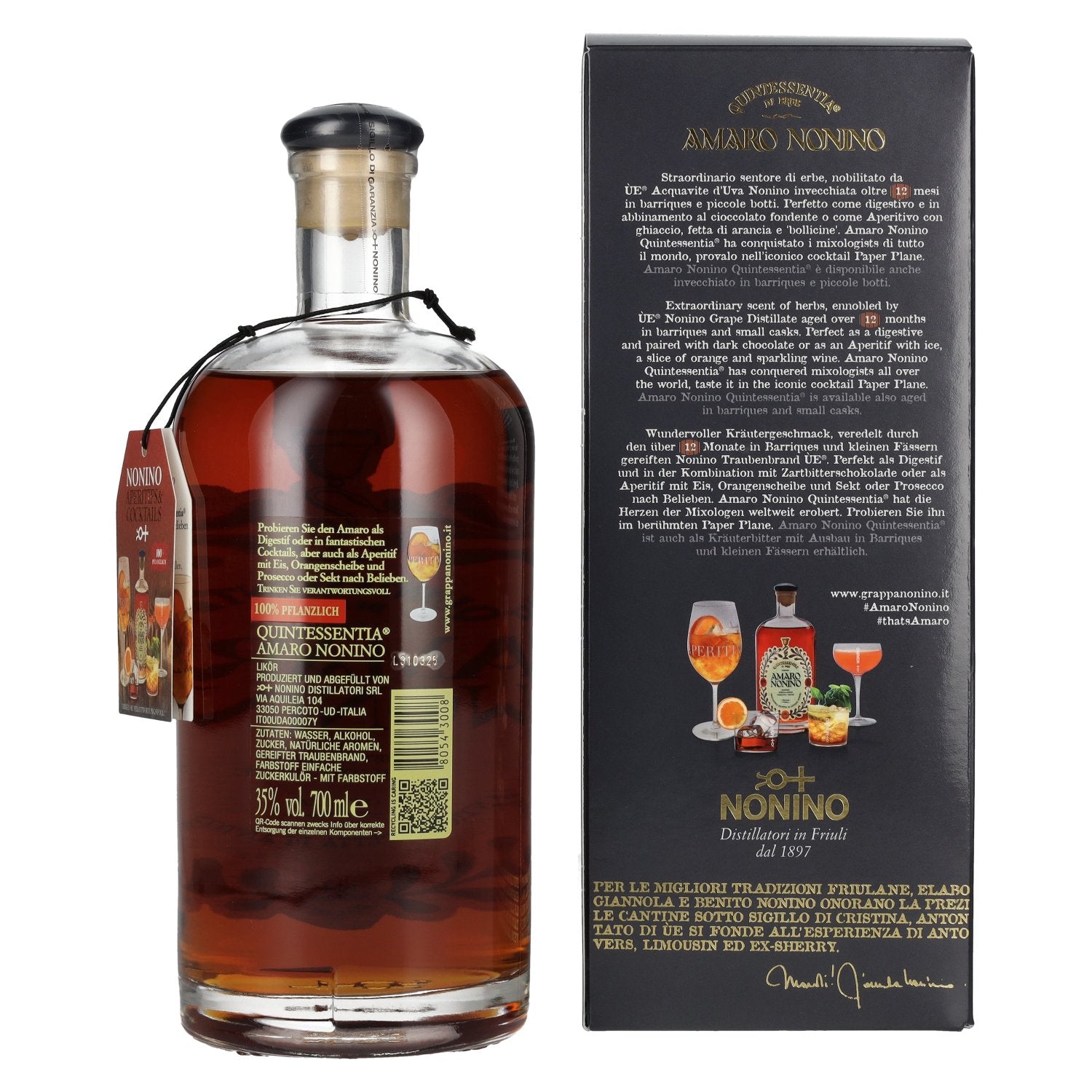 Amaro Nonino Quintessentia Di Erbe Liquore 35% vol. 0,7l en boîte cadeau