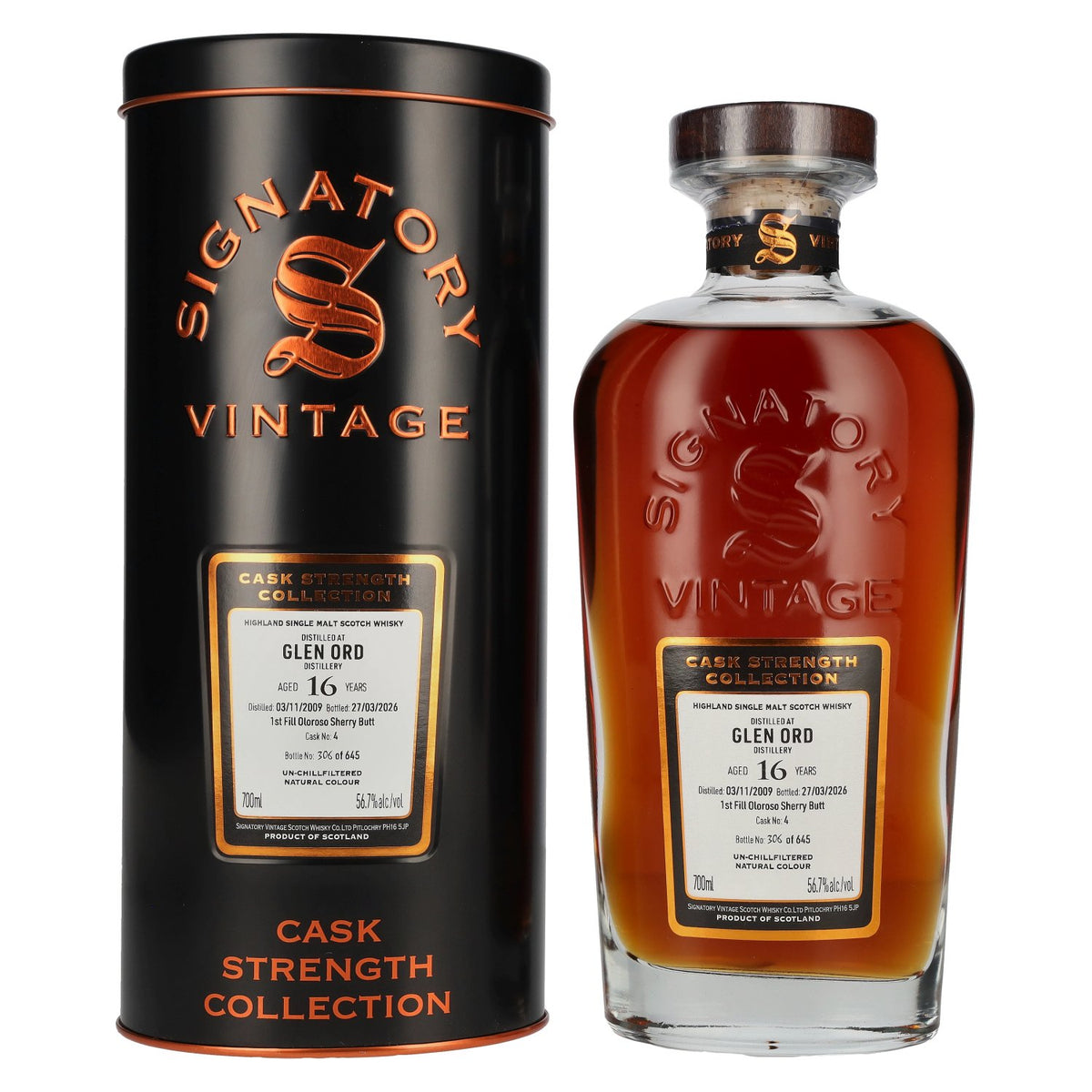 Signatory Vintage Glen Ord 16 Years Old Cask Strength Collection #4 2009 56.7% ABV 0.7l in a tin box
