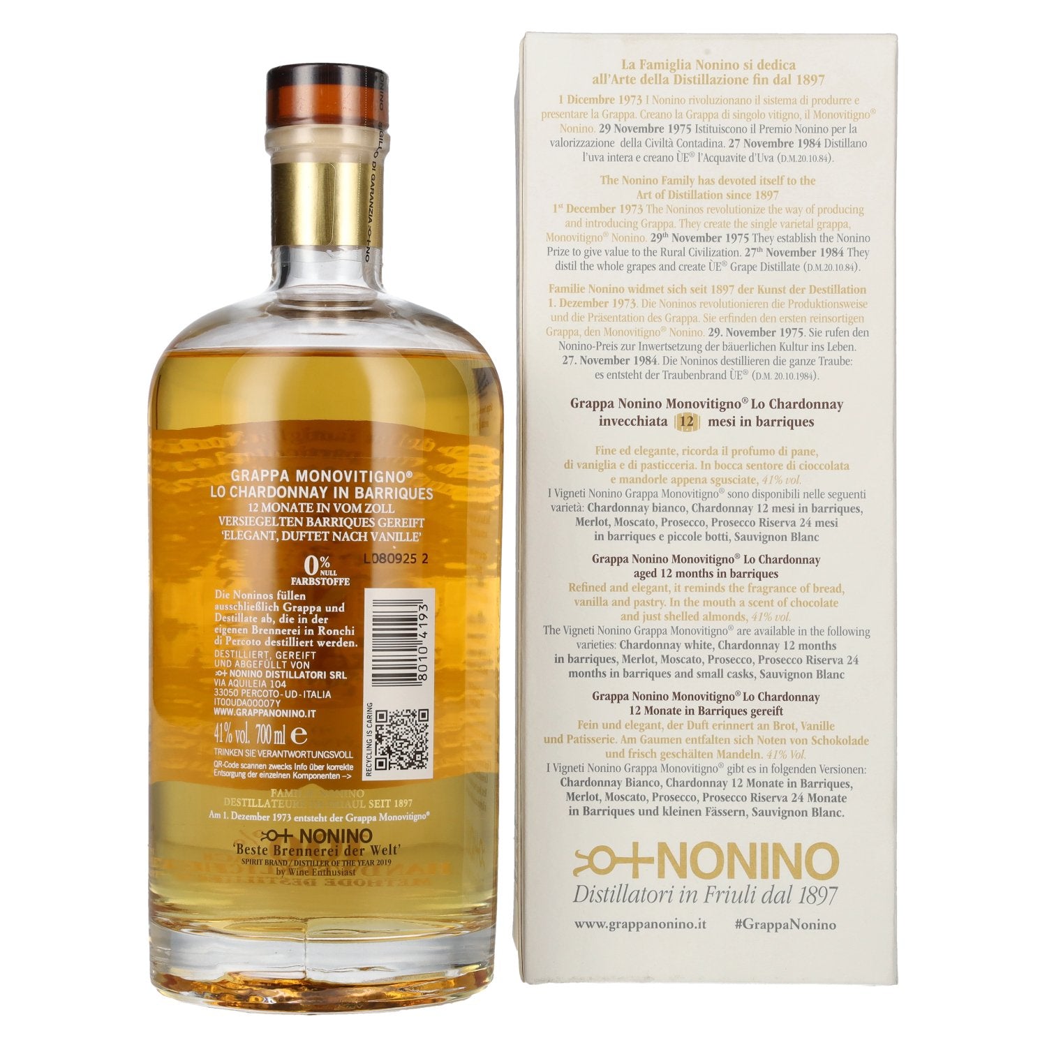 Nonino Grappa Chardonnay in Barriques 41% Vol. 0,7l in Geschenkbox