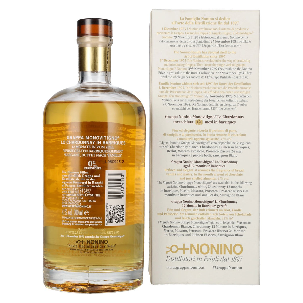 Nonino Grappa Chardonnay in Barriques 41% Vol. 0,7l in Geschenkbox