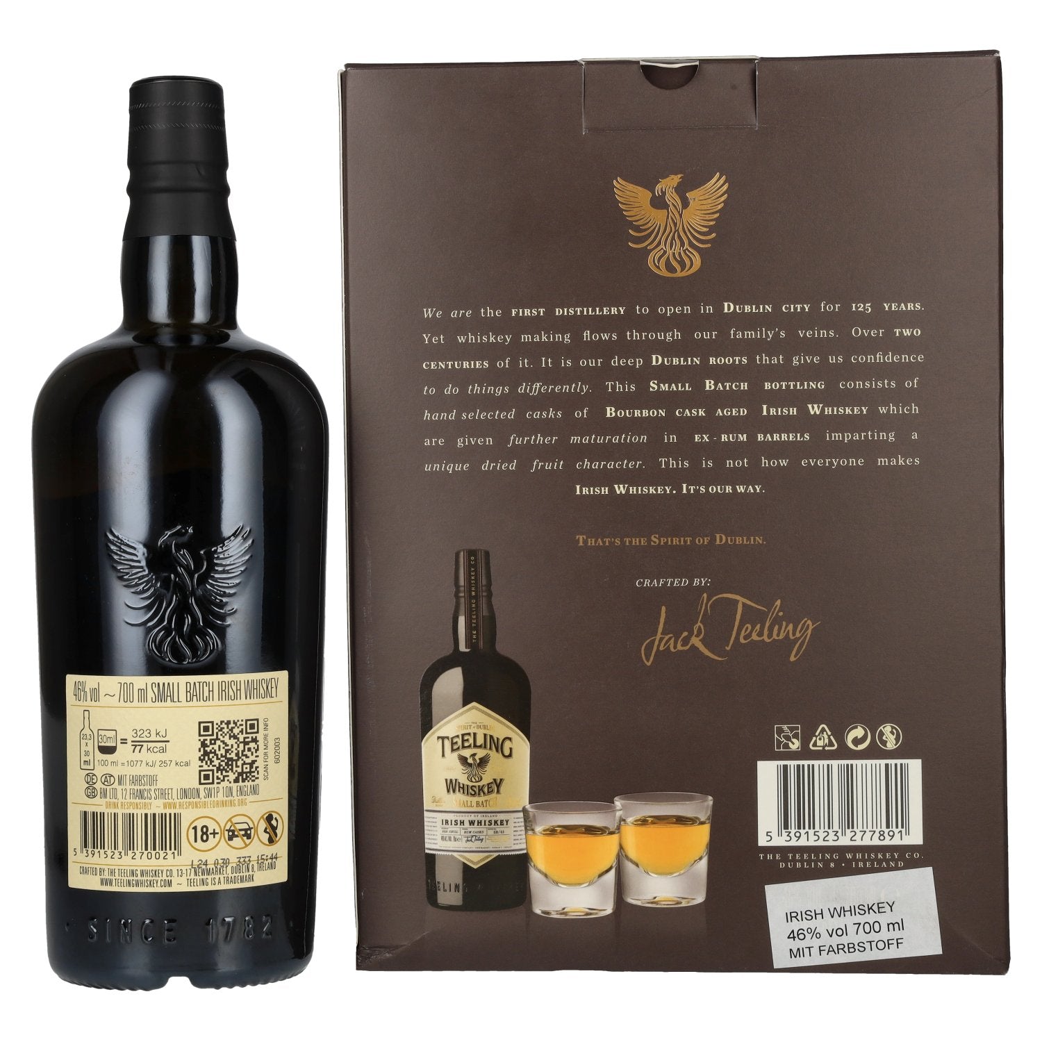 Teeling Whiskey SMALL BATCH Irish Whiskey Rum Cask 46% vol. 0,7l dans un coffret cadeau avec 2 verres