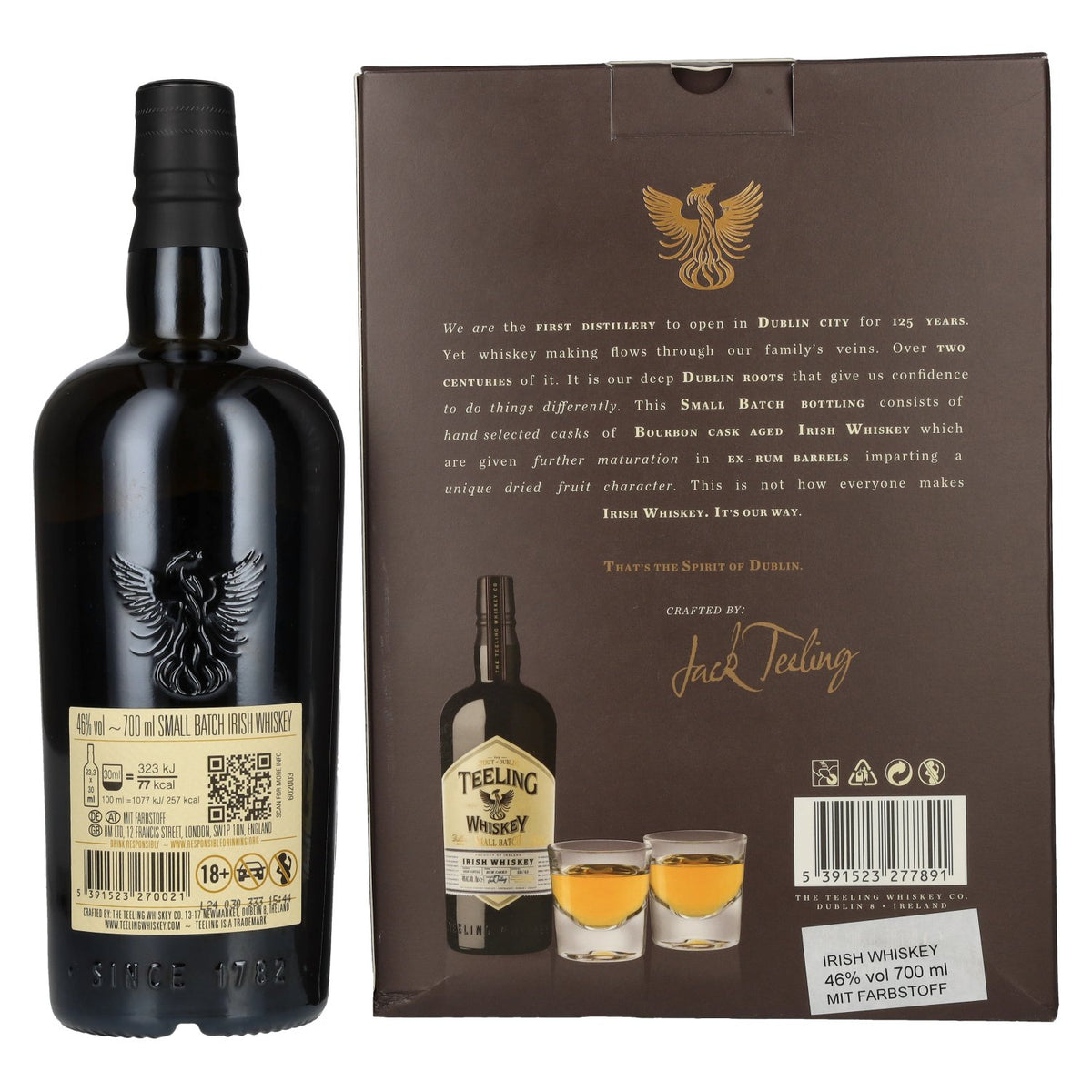 Teeling Whiskey SMALL BATCH Irish Whiskey Rum Cask 46% Vol. 0,7l in gift box with 2 glasses