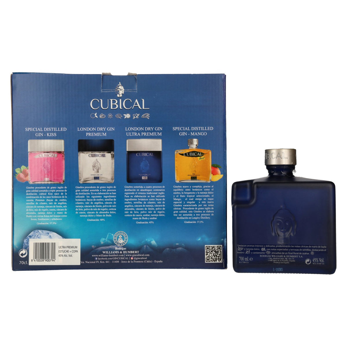 Cubical Ultra Premium London Dry Gin 45% vol. 0,7l en boîte cadeau avec verre