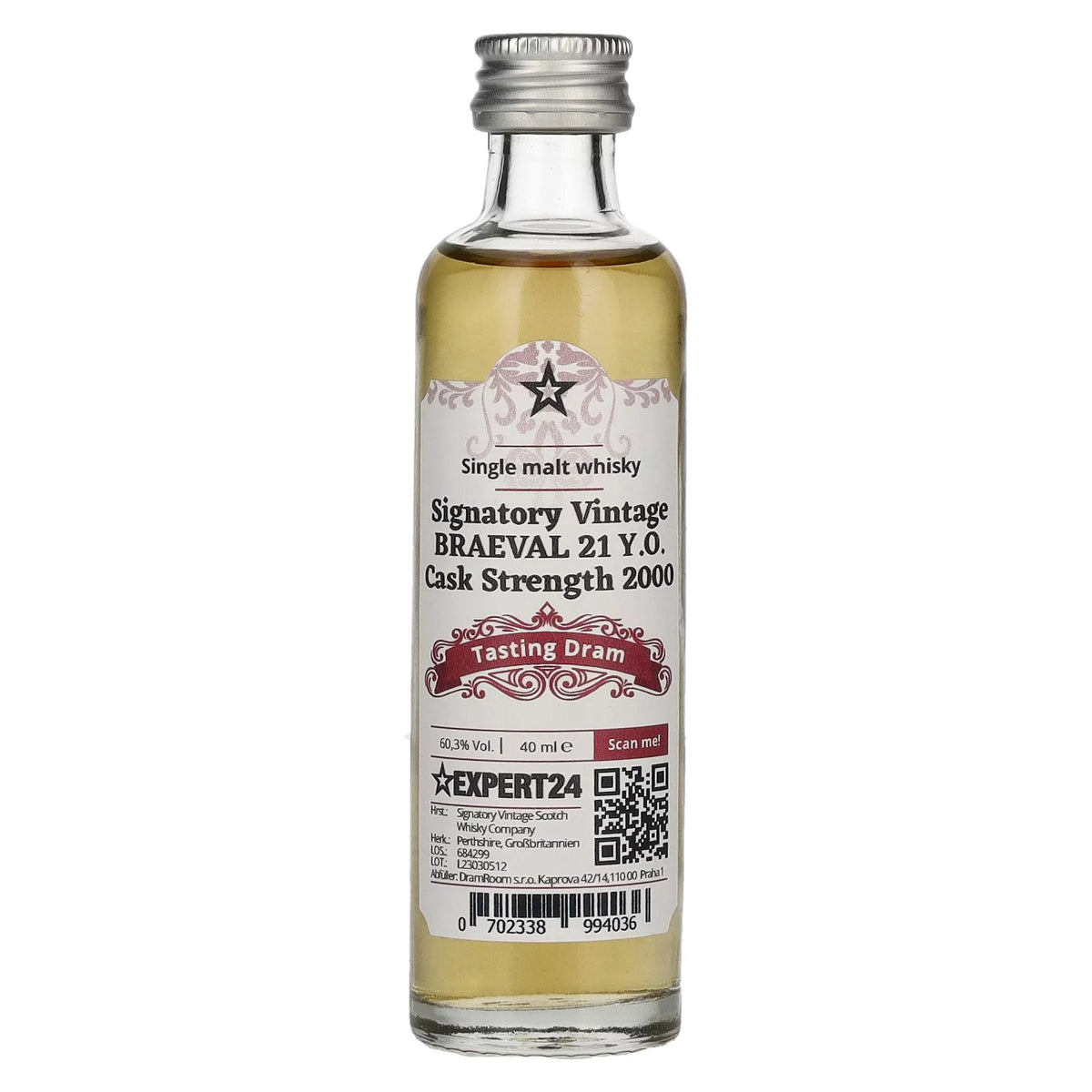 Signatory Vintage Braeval 21 ans d'âge, brut de fût 2000, 60,3 % vol., 0,04 l