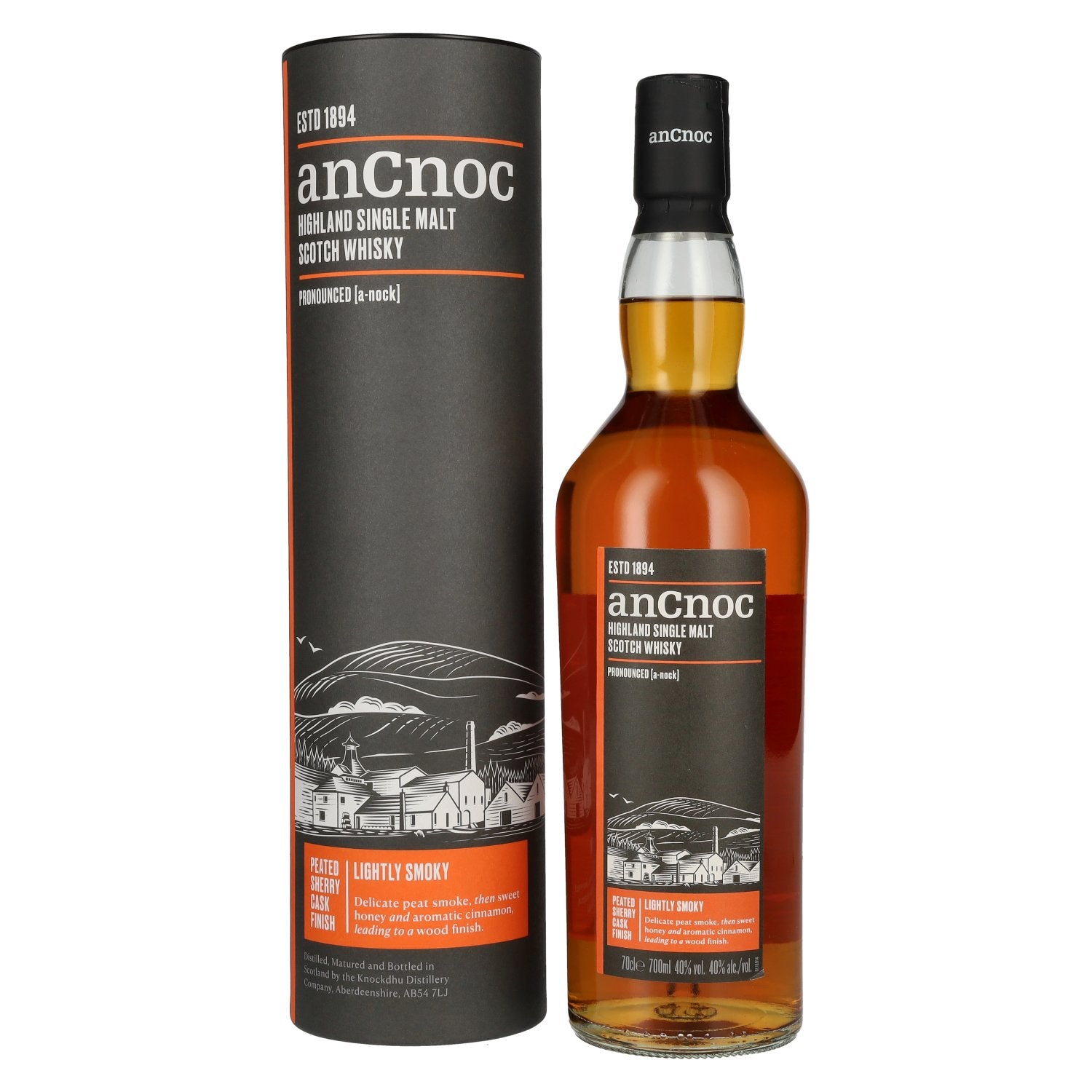 AnCnoc Highland Single Malt Scotch Whisky Peated Sherry Cask Finish 40% Vol. 0,7l in Geschenkbox