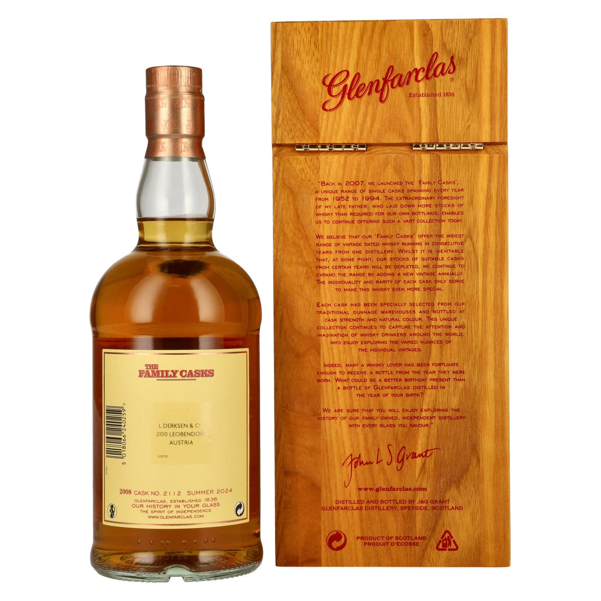 Glenfarclas THE FAMILY CASKS Single Cask SUMMER 2024 Plain Butt #2112 2008 57,7% vol. 0,7l en caisse bois
