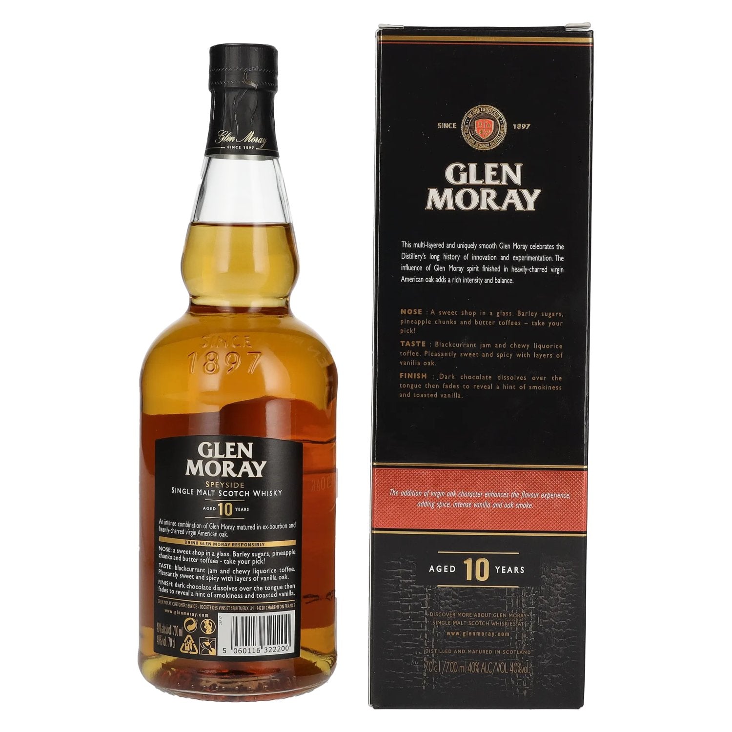 Glen Moray 10 Years Old Fired Oak Single Malt Scotch Whisky 40% Vol. 0,7l in Geschenkbox