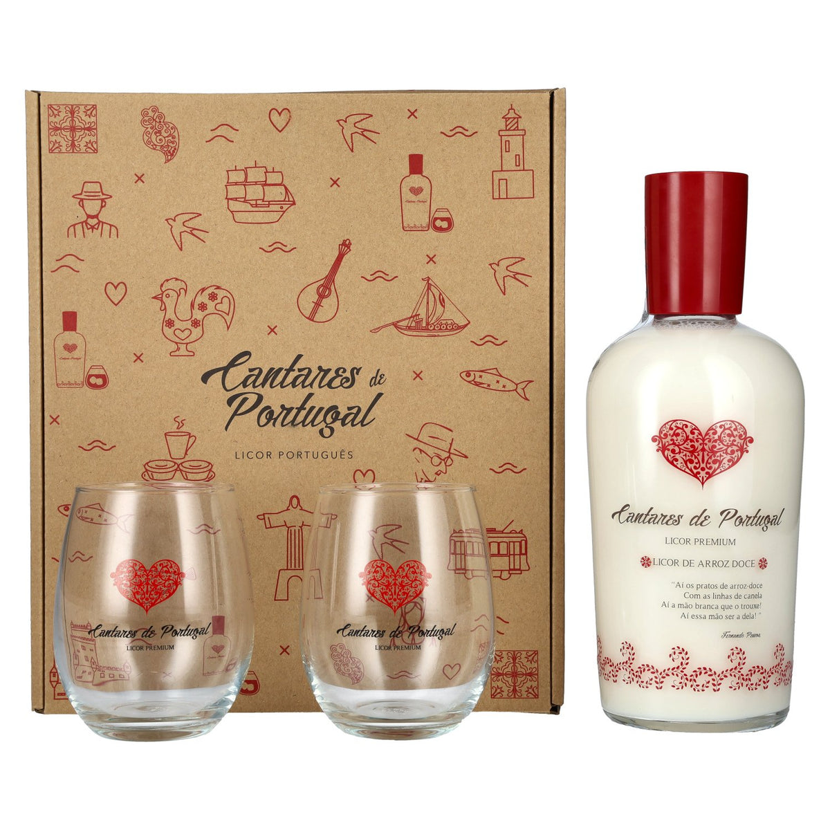 Cantares de Portugal Licor de Arroz Doce 15% Vol. 0,7l in gift box with 2 glasses