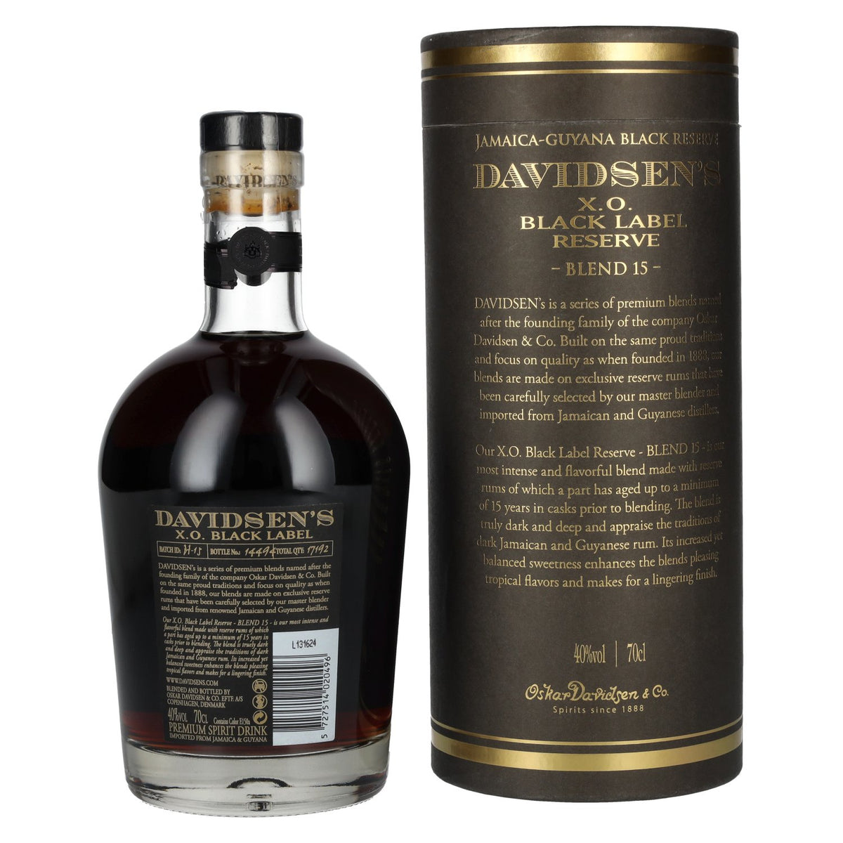 Davidsen's 15 X.O. Black Label Reserve 40% vol. 0,7l en coffret cadeau