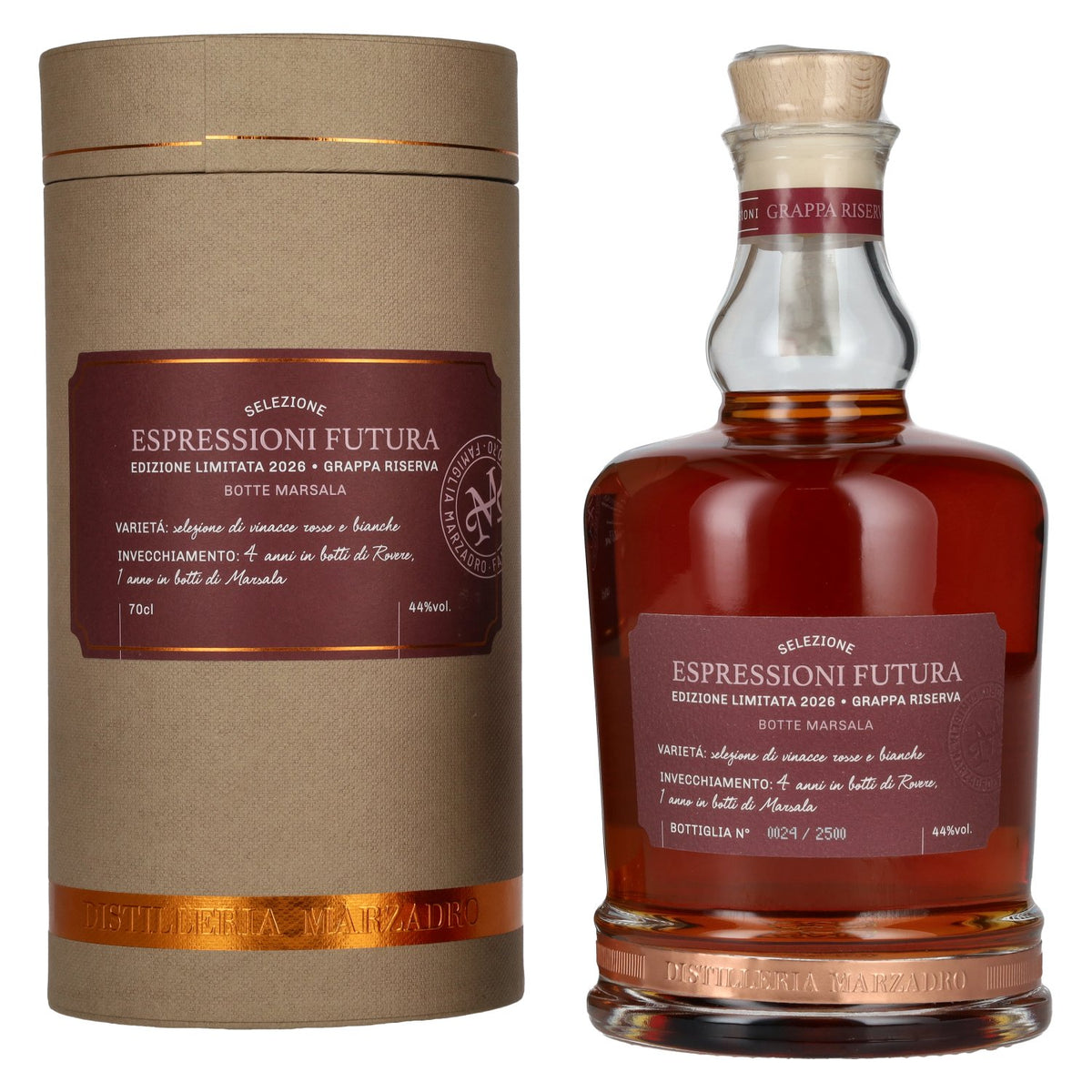 Marzadro ESPRESSIONI FUTURA Grappa 2026 44% Vol. 0,7l in Geschenkbox