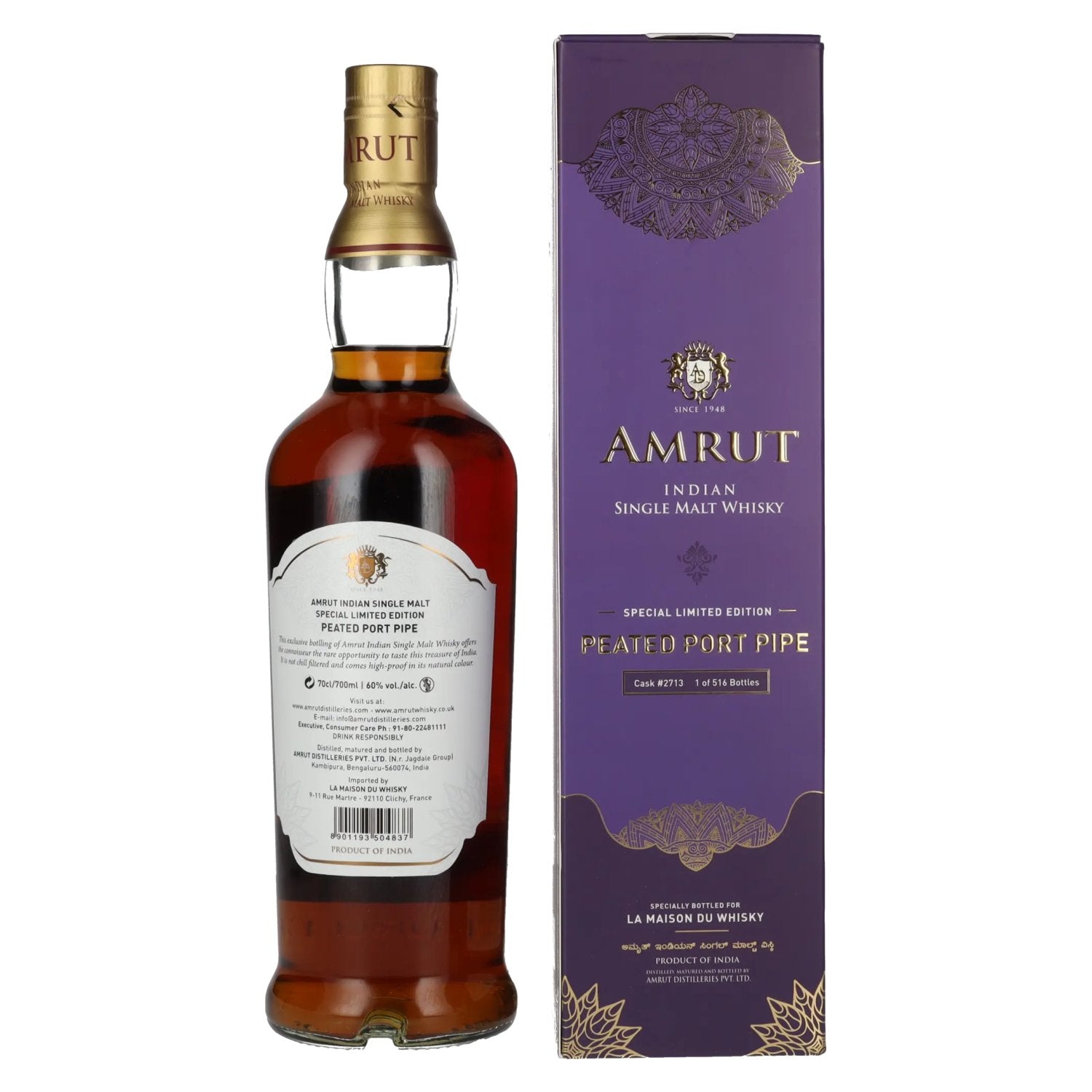 Amrut PORT PIPE Indian Single Malt Whisky 60% Vol. 0,7l in gift box
