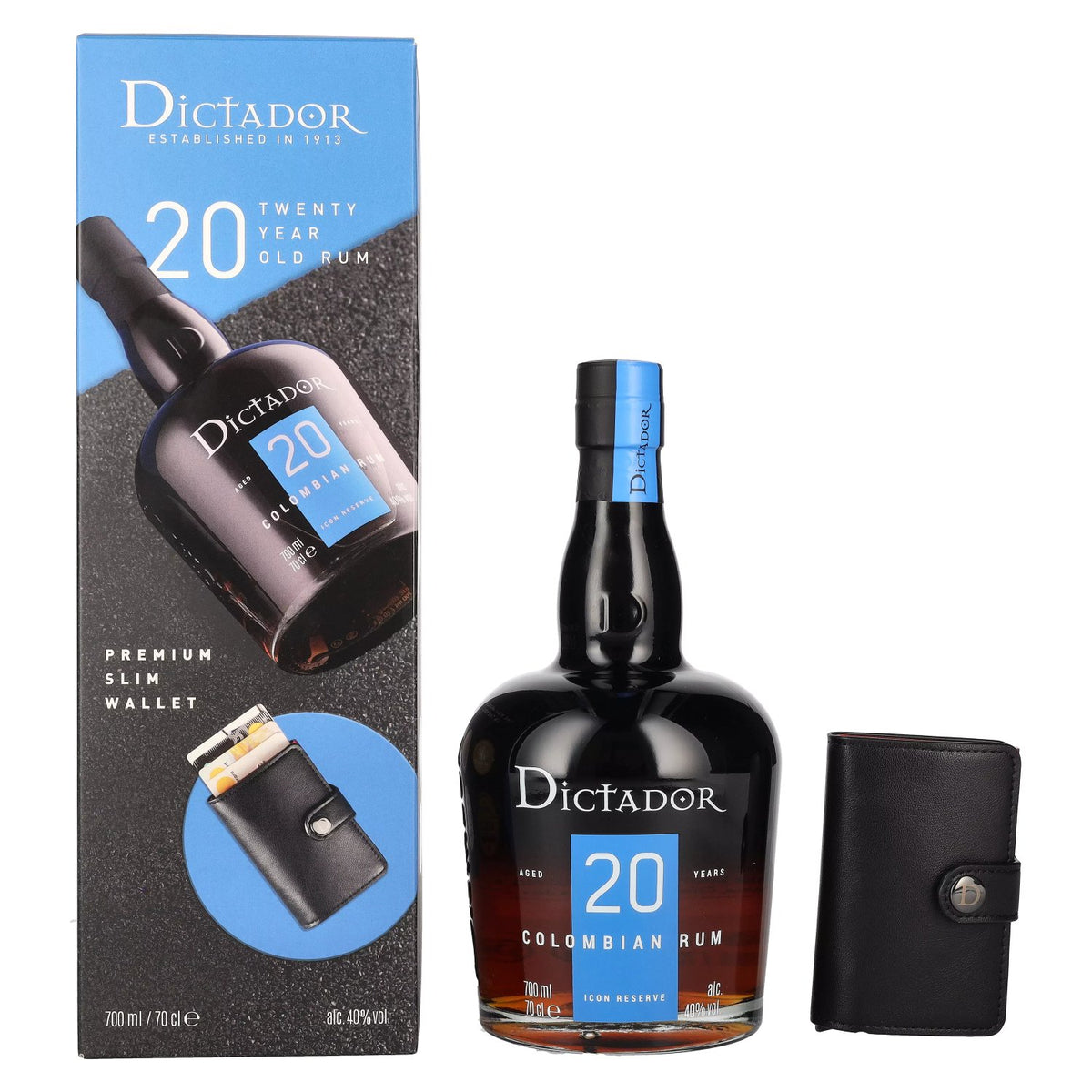 Dictador 20 Years Old ICON RESERVE Colombian Rum 40% Vol. 0,7l in gift box with wallet