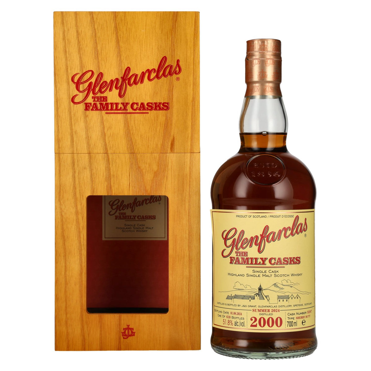 Glenfarclas THE FAMILY CASKS Single Cask SUMMER 2024 Sherry Butt #3287 2000 51.8% ABV 0.7l in a wooden box