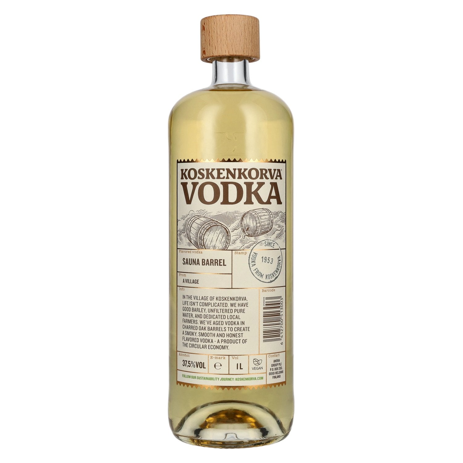 Koskenkorva Vodka SAUNA BARREL 37,5% vol. 1l