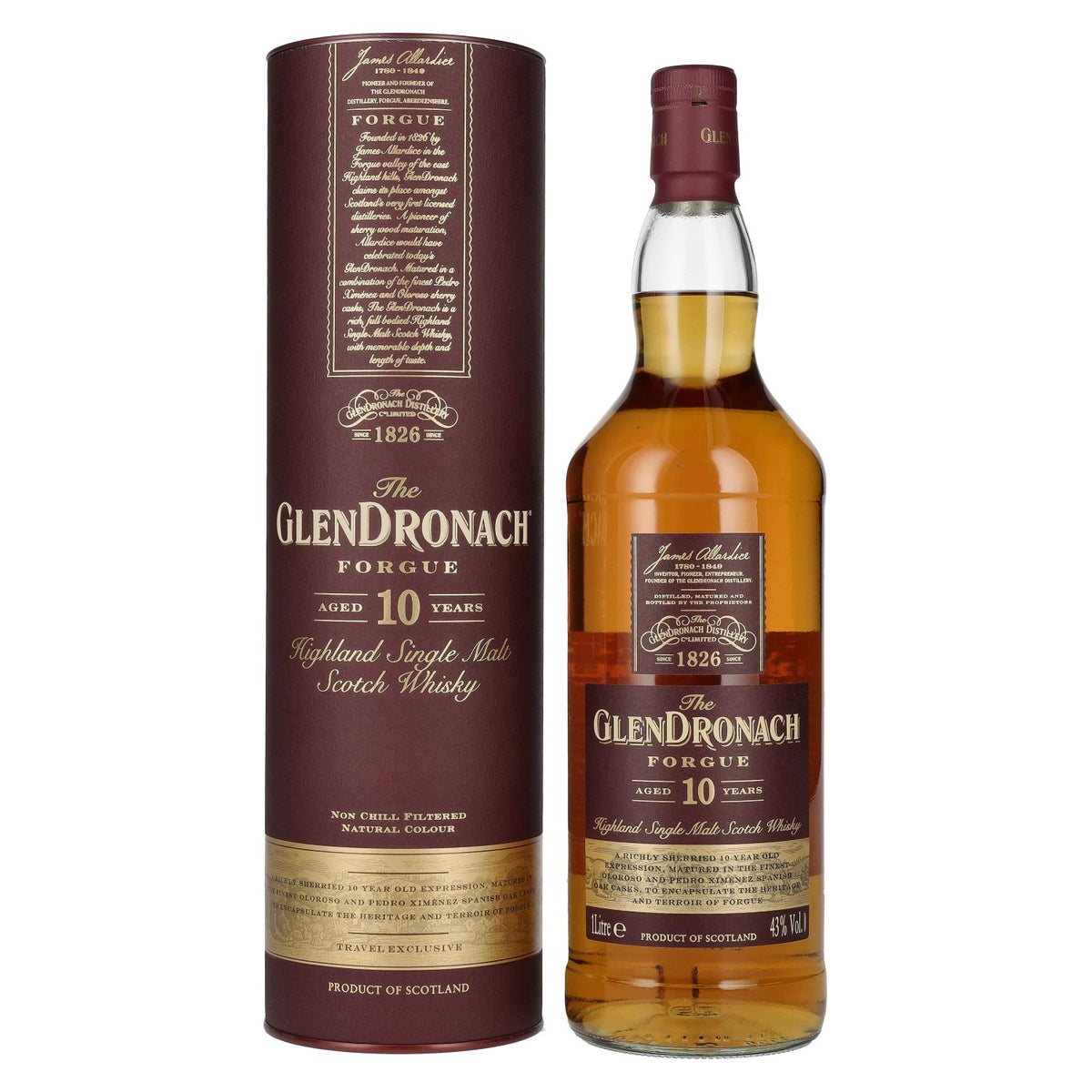 The GlenDronach 10 Years Old FORGUE Highland Single Malt 43% Vol. 1l en coffret cadeau
