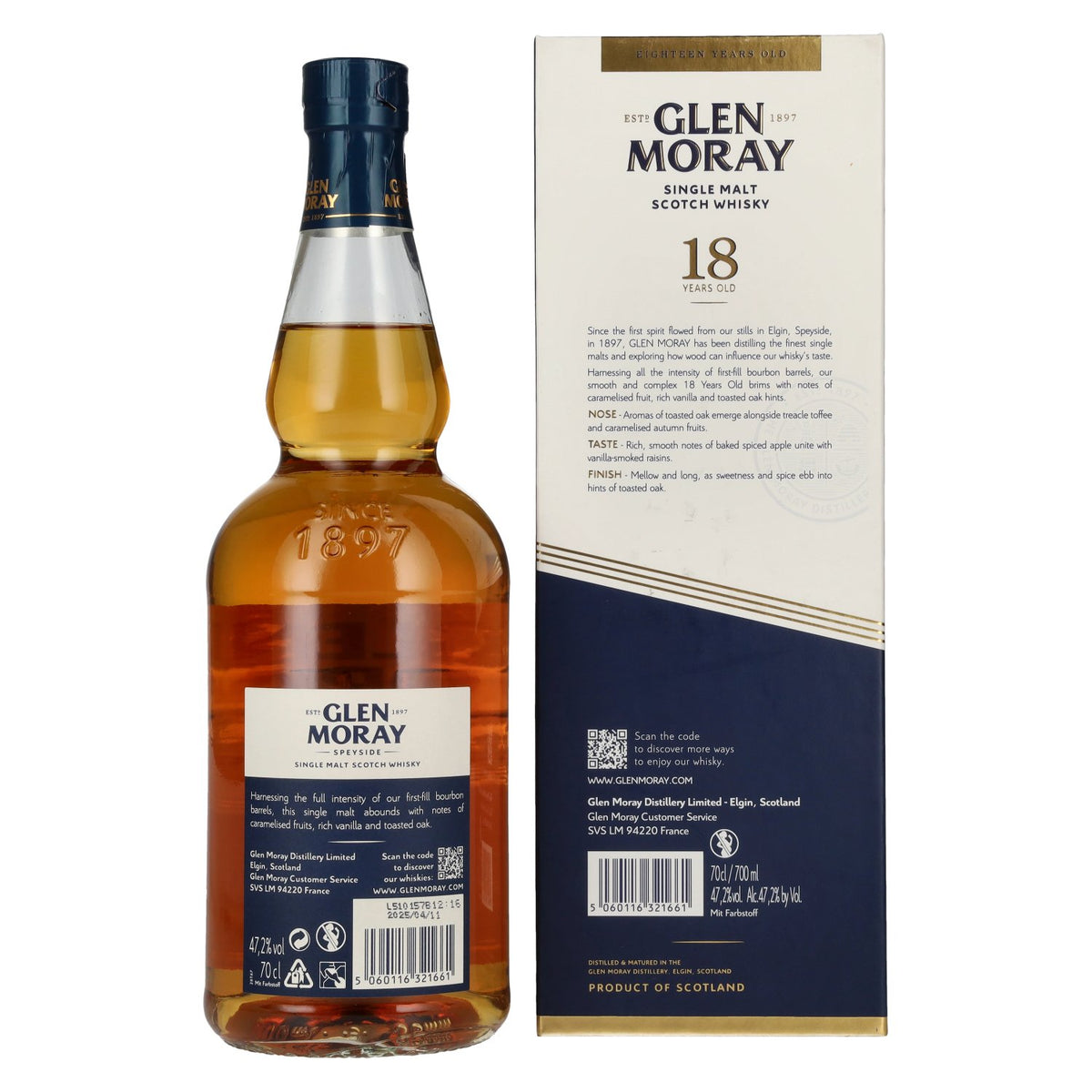 Glen Moray 18 Years Old Speyside Single Malt 47,2% Vol. 0,7l in gift box