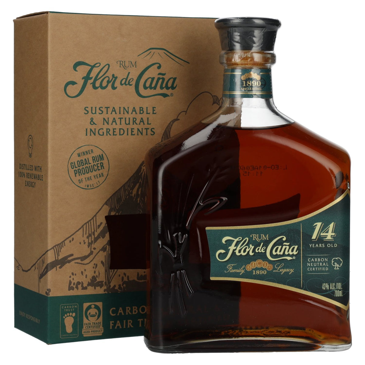 Flor de Caña 14 Years Old Rum 43% Vol. 0,7l en boîte cadeau