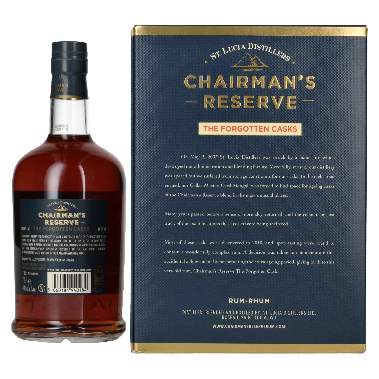 Chairman's Reserve THE FORGOTTEN CASKS Finest St. Lucia Rum 40% Vol. 0,7l in gift box with 2 glasses
